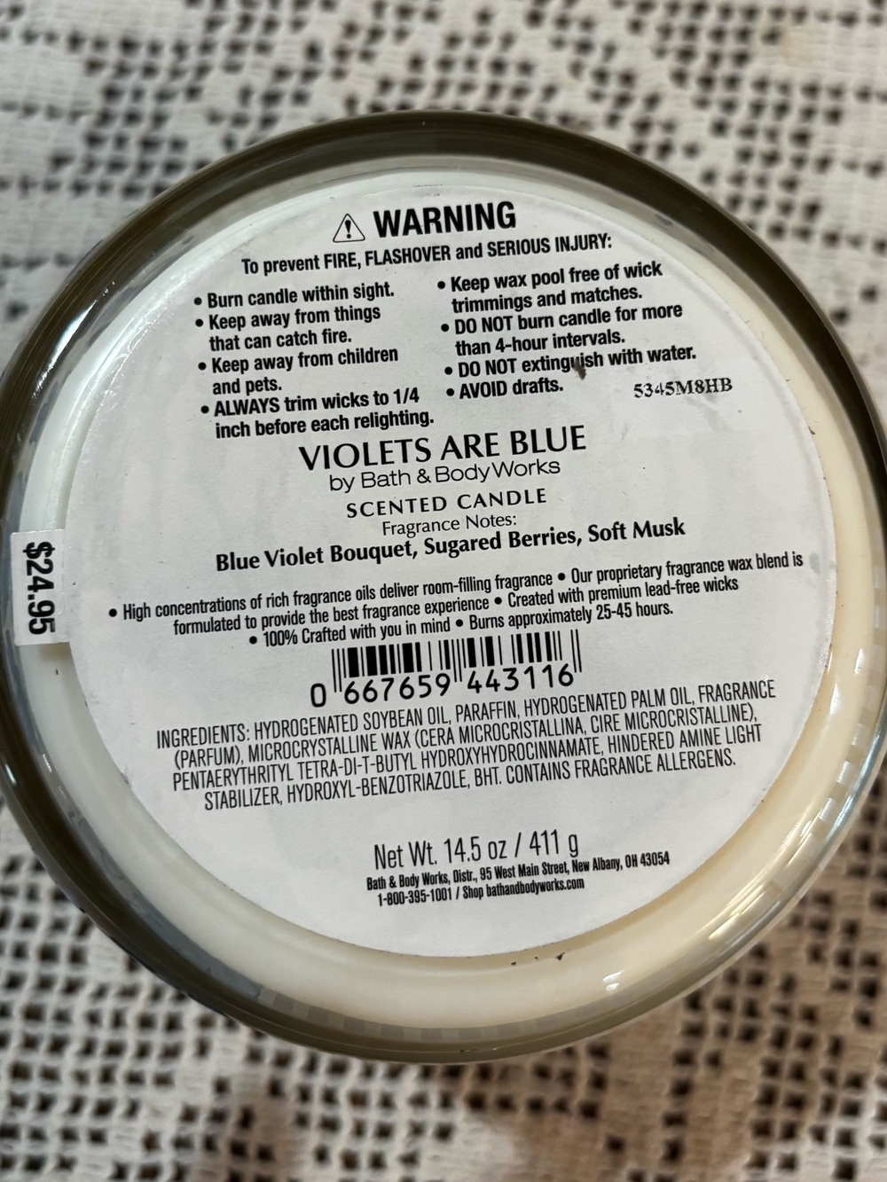 (2026) Bath & Body Works Violets Are Blue Candle - Cream & Blue Floral Tin - Picture 2 of 2
